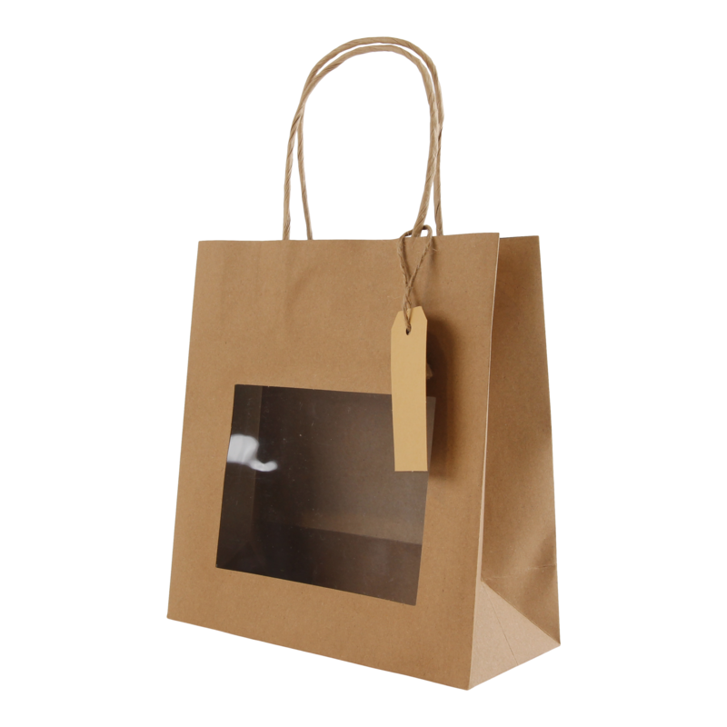 Draagtas Kraft 18+(2x4)x19cm met label Bruin 1