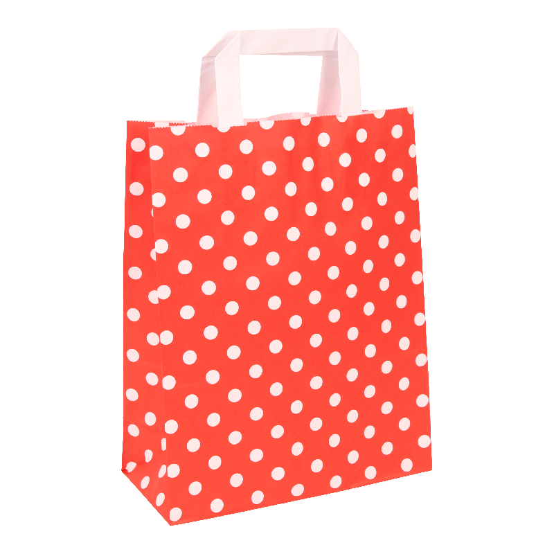 Draagtas Gebleekt kraft 22+(2x5)x28cm Dots Rood 1
