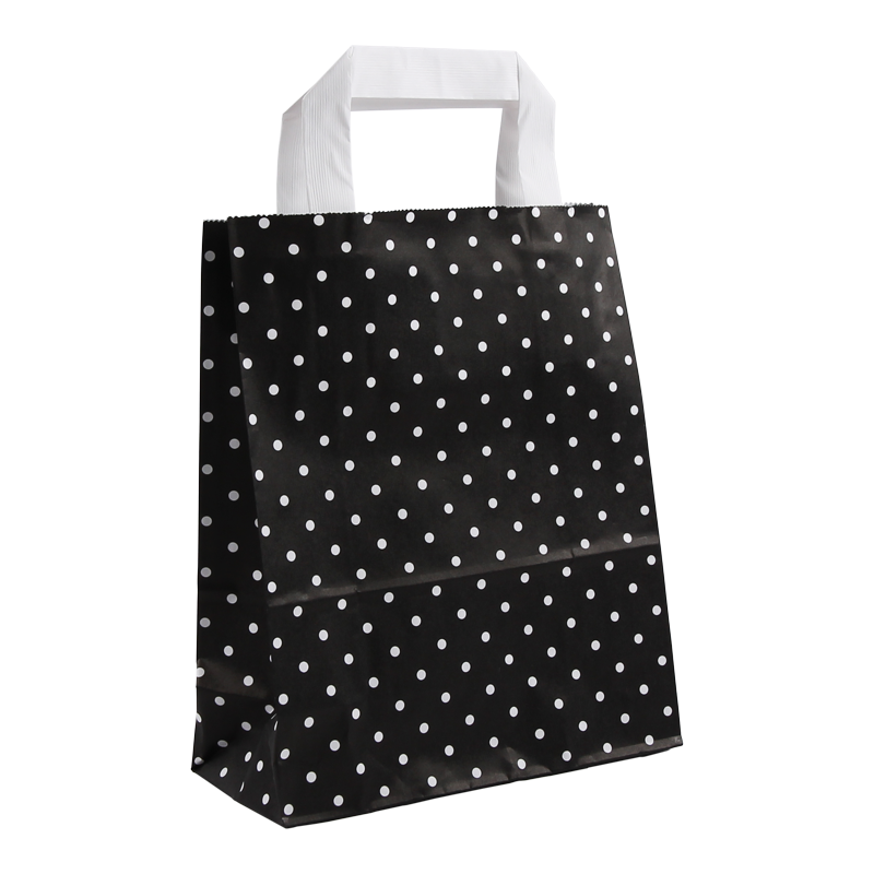 Draagtas Gebleekt kraft 18+(2x4)x22cm Dots Zwart 1