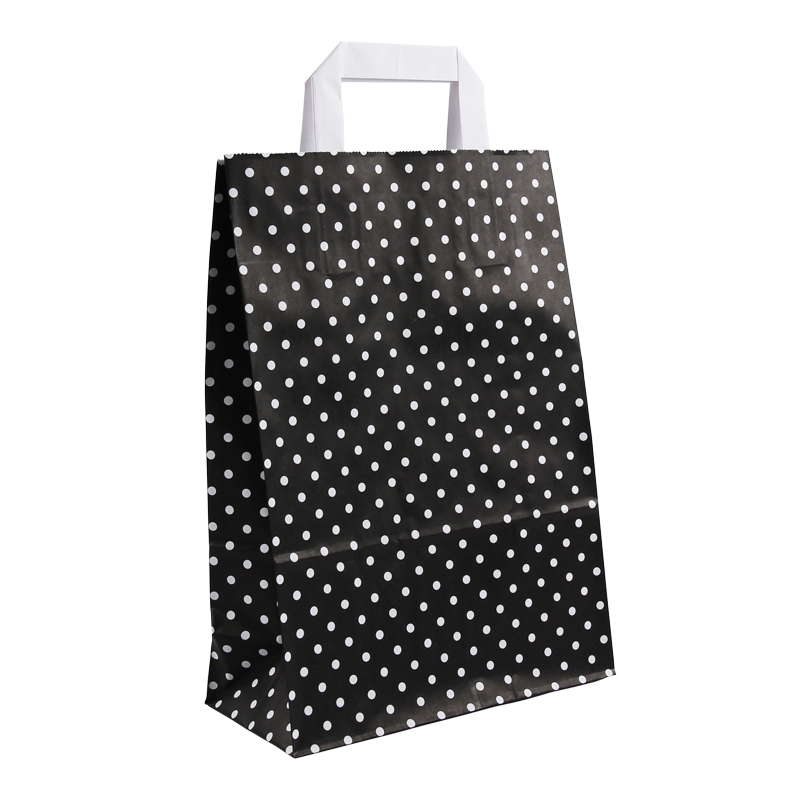 Draagtas Gebleekt kraft 22+(2x5)x31cm Dots Zwart 1