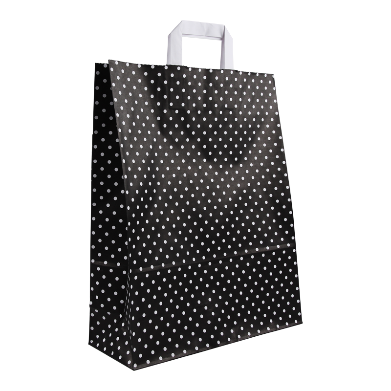 Draagtas Gebleekt kraft 32+(2x6)x40cm Dots Zwart 1