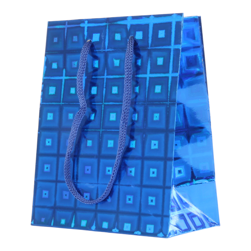 Draagtas Holografisch papier 11,5+(2x3,3)X14cm Blocks Blauw 1