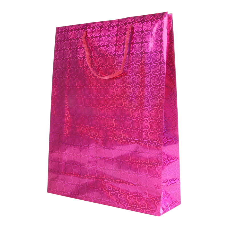Draagtas Holografisch papier 26+(2x4)X34cm Circles Fuchsia 1