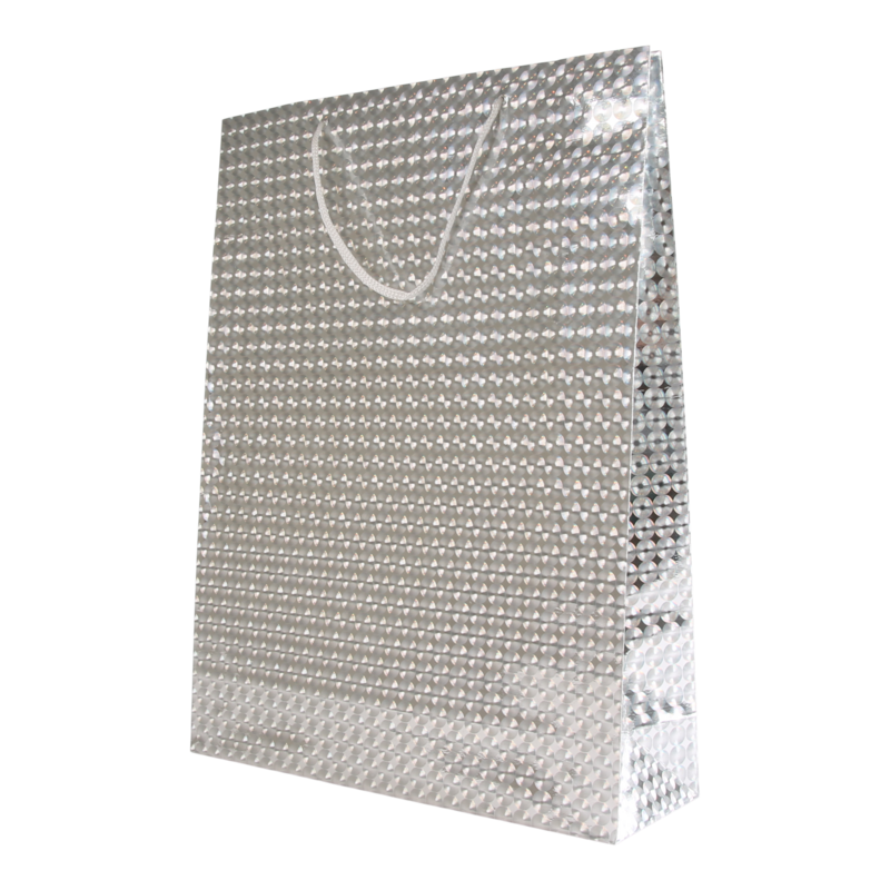 Draagtas Holografisch papier 26+(2x4)X38cm Balls Zilver 1