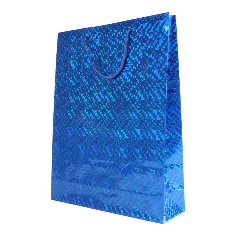 Draagtas Holografisch papier 26+(2x4)X38cm Fantasy Blauw 1