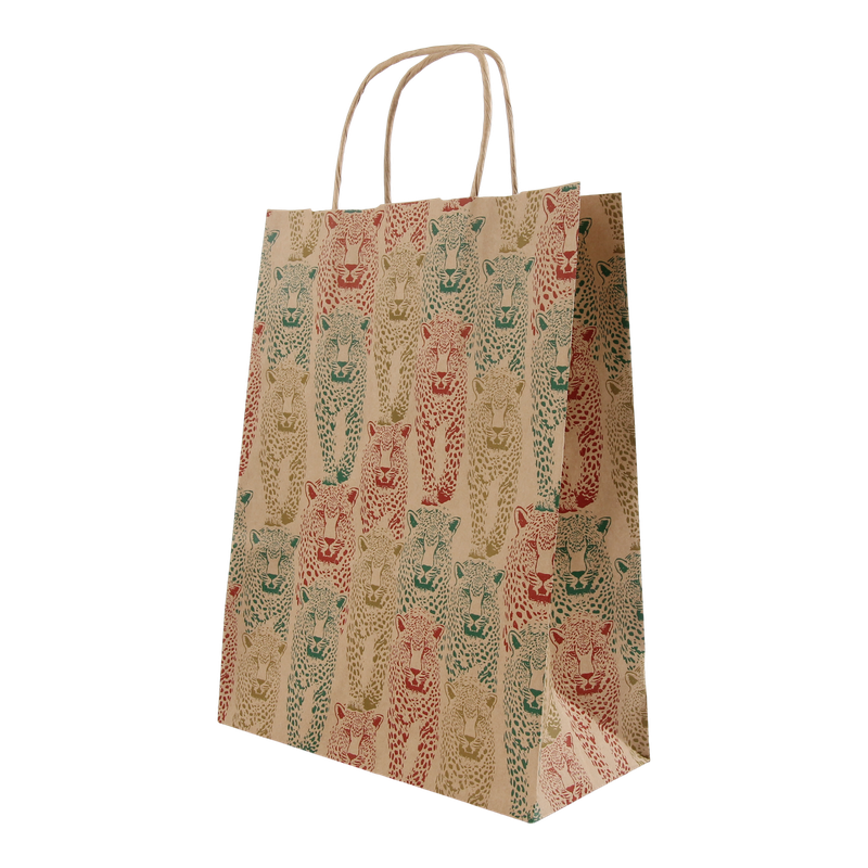 Draagtas Kraft 18+(2x4)x24cm Luipaard Naturel 1