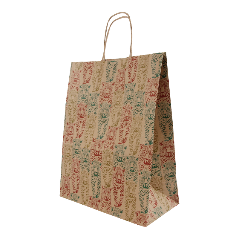 Draagtas Kraft 24+(2x6)x31cm Luipaard Naturel 1