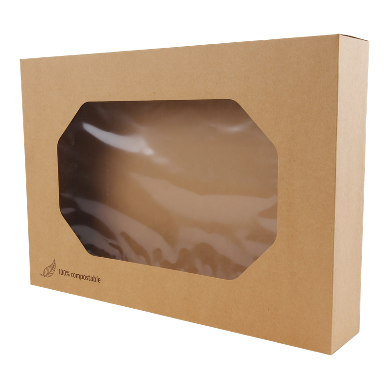 Take away doos L Biokraft  met venster 46x23x8cm Bruin 1