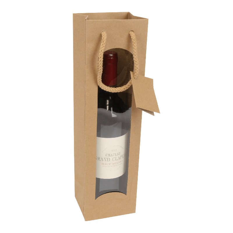 Cadeautas met venster 1 fles Kraft nature Bruin 1