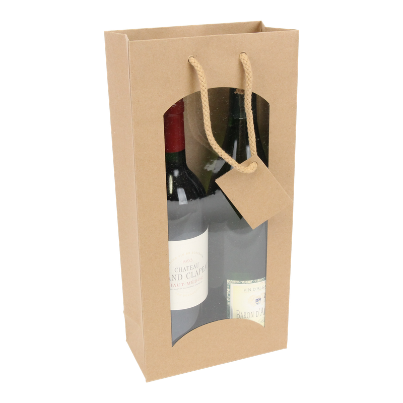Cadeautas met venster 2  fles Kraft nature Bruin 1