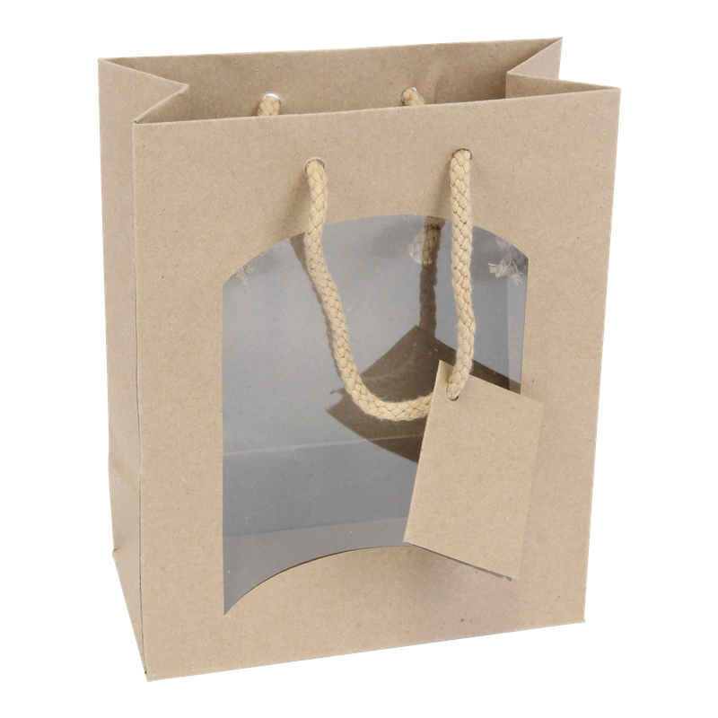 Cadeautas met venster Kraft 17+(2x4)x20cm nature Bruin 1