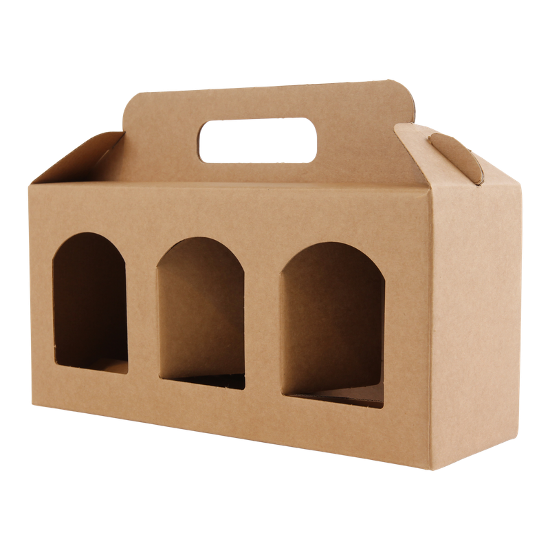 Draagkarton voor 3 potjes 250x80x120mm Kraft Bruin 1
