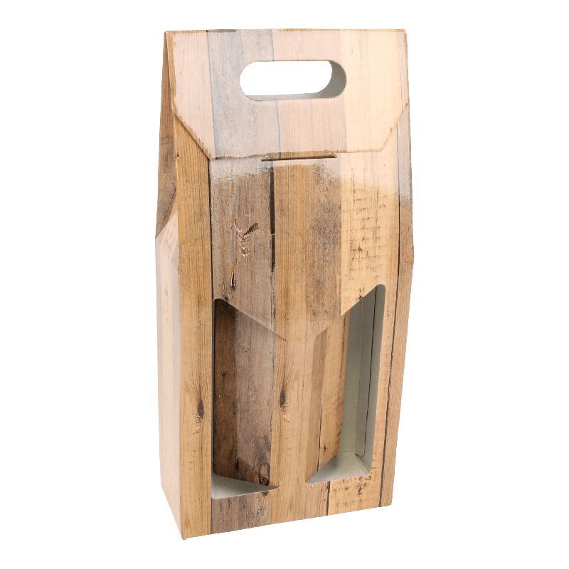 Flesdoos draagkarton 2 fles Houtnerf Bruin 1