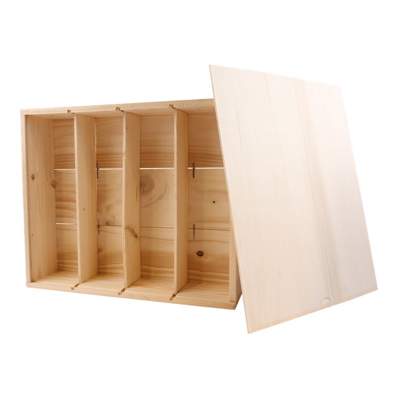 Fleskist 4 fles Met schuifdeksel Hout 1