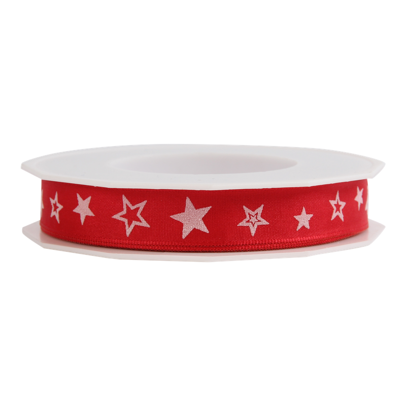 Luxe lint Satijn 15mm Sterren Rood/wit 1