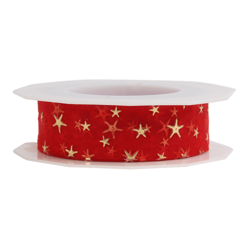 Luxe lint Satijn 15mm Sterren Rood/goud 1