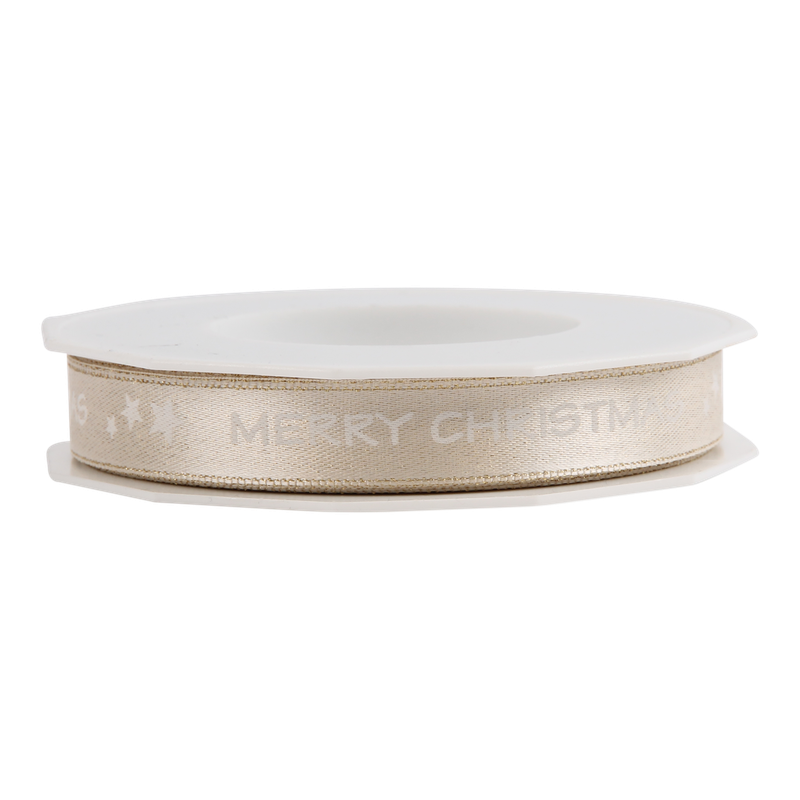 Luxe lint Zijde 15mm Merry Christmas Goud 1