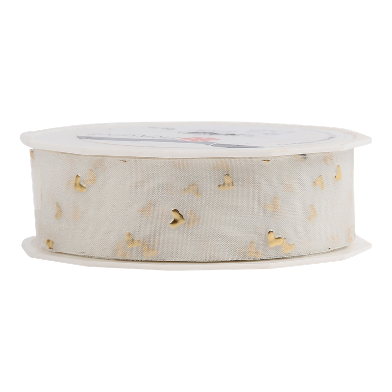 Luxe lint Organza 25mm Casanova hearts Goud 1