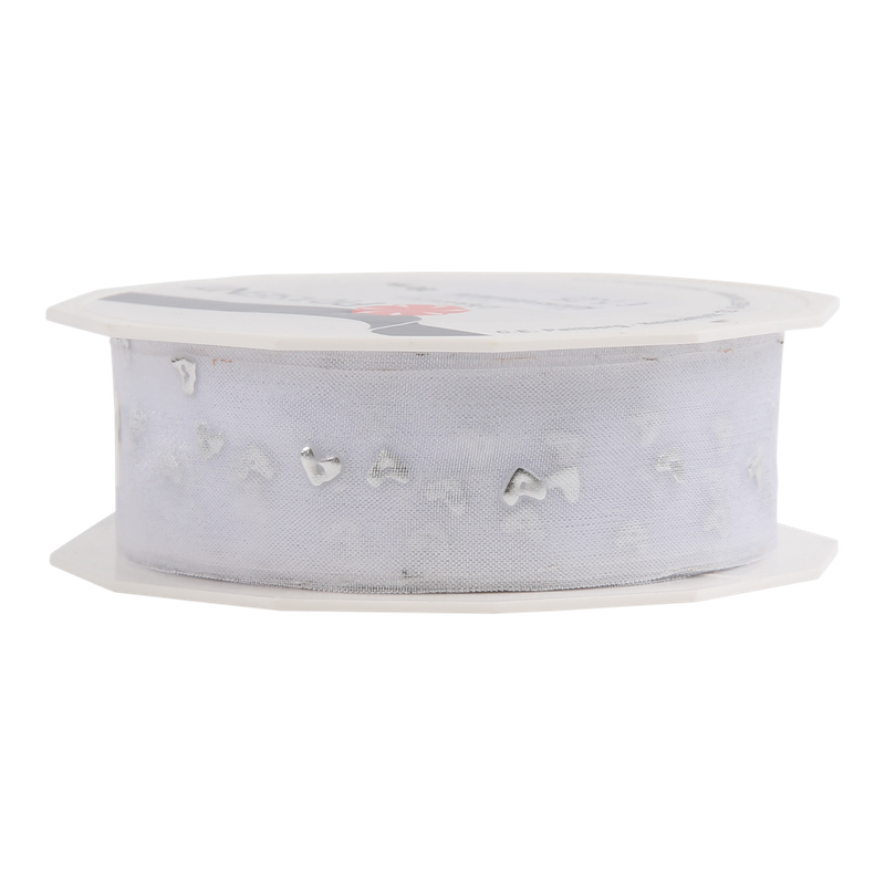 Luxe lint Organza 25mm Casanova hearts Zilver 1