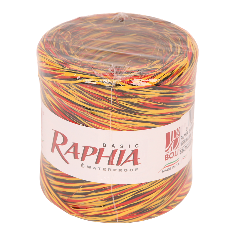 Raffia Kunststof 15mm Zwart/rood/geel 1