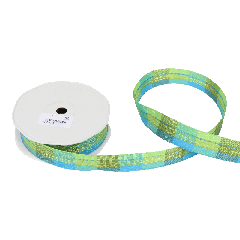 Luxe lint Organza 25mm Ruit Groen/blauw/lime 1