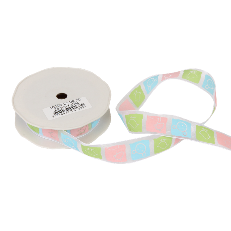 Luxe lint Organza 25mm Blauw/roze/lime 1