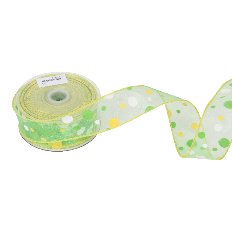 Luxe lint Organza 40mm Dots Lime 1