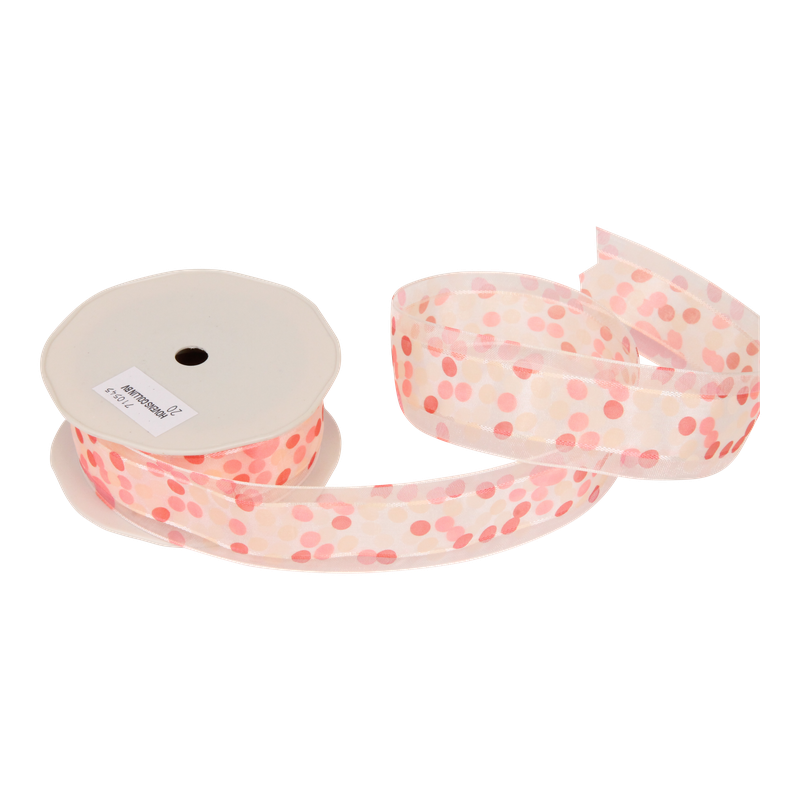 Luxe lint Organza 40mm Dots Roze/wit 1