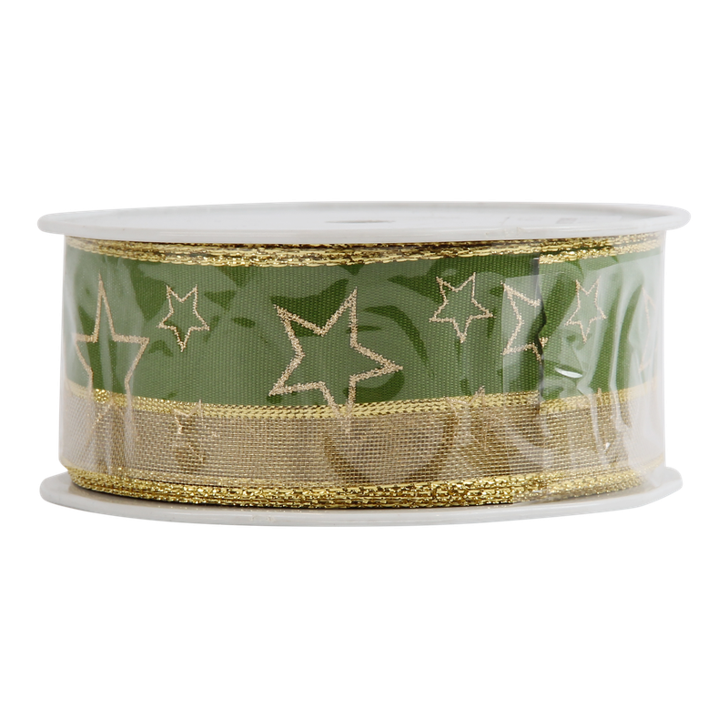 Luxe lint Organza 40mm Sterren Groen/goud 1