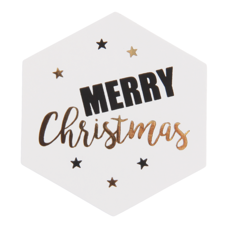 Etiket Zeshoek 39x41mm Merry Christmas 1