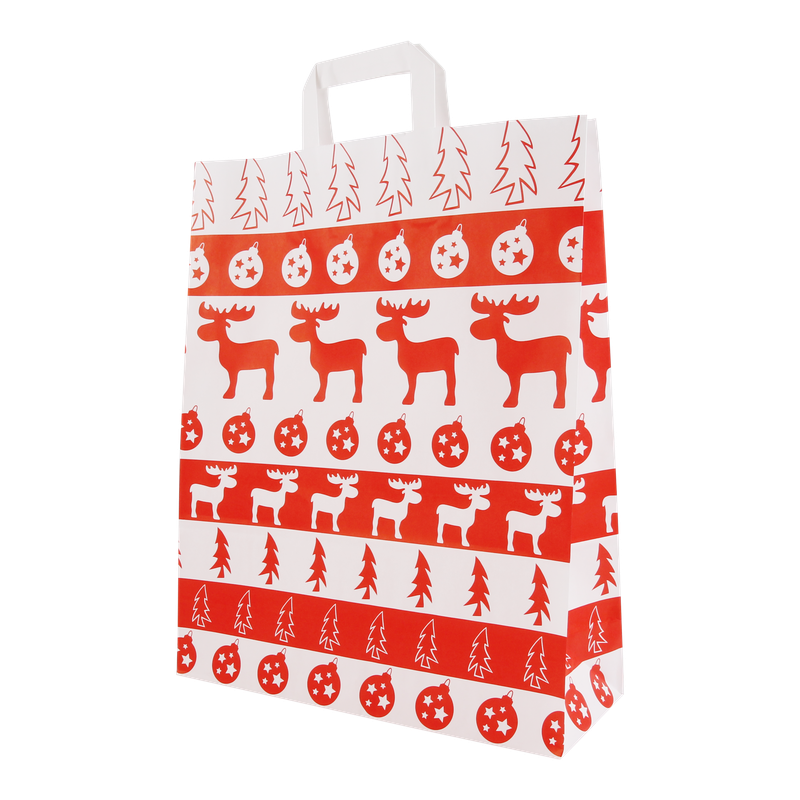 Draagtas Gebleekt kraft 32+(2x12)x40cm Eland gestreept 1