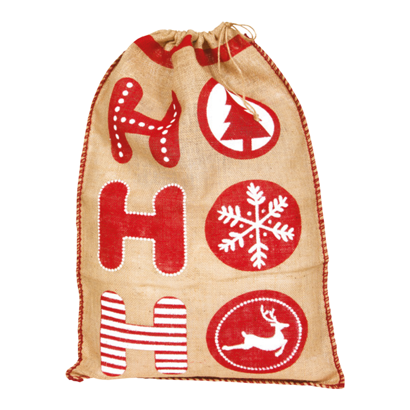 Cadeauzak Jute 38x50cm Met sluitkoord Ho.. ho.. ho! 1