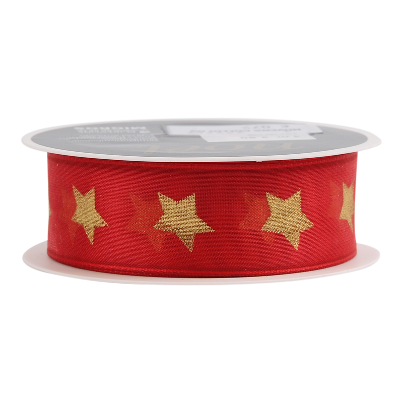 luxe lint Organza 25mm Stars Rood 1