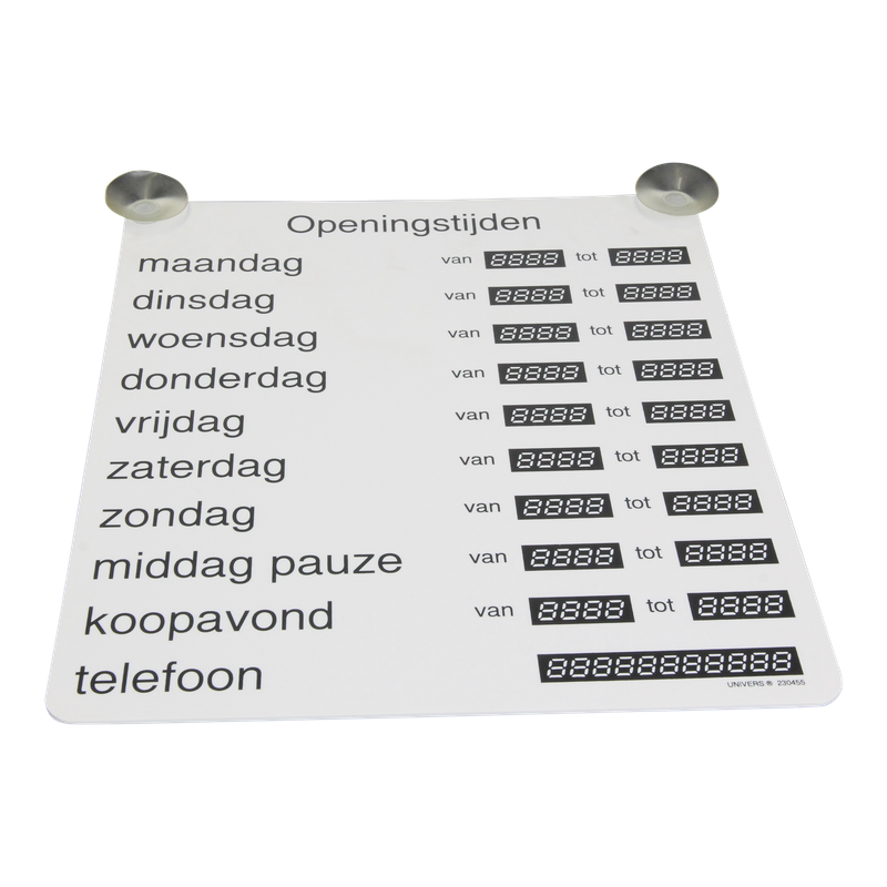 Bordje Openingstijden Met zuignap Wit 1