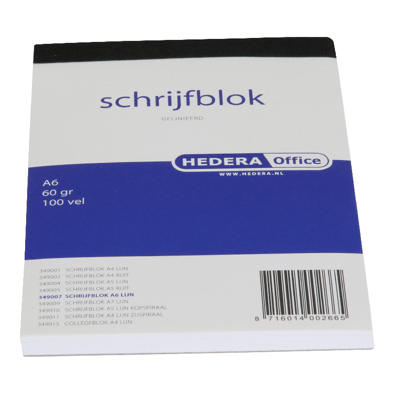 Schrijfblok Gelijnd A6 100 vel Wit 1