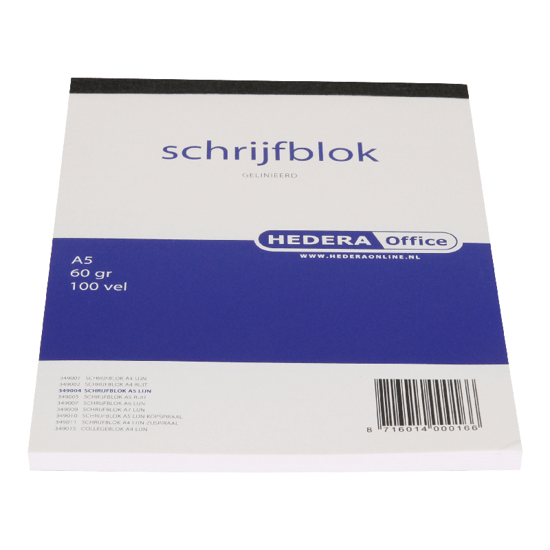 Schrijfblok Gelijnd A5 100 vel Wit 1