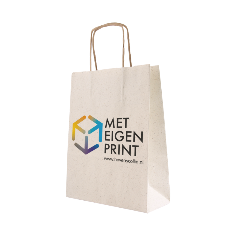 Draagtas Graspapier 18+(2x4)x22cm Met eigen print 1